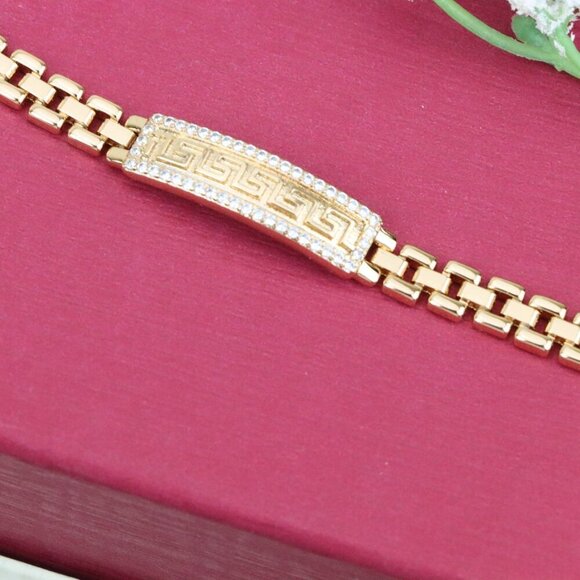 "Rose Gold Bracelet with Greek Key Design and Crystal Border, XPBL0950 - Picture 12 of 12